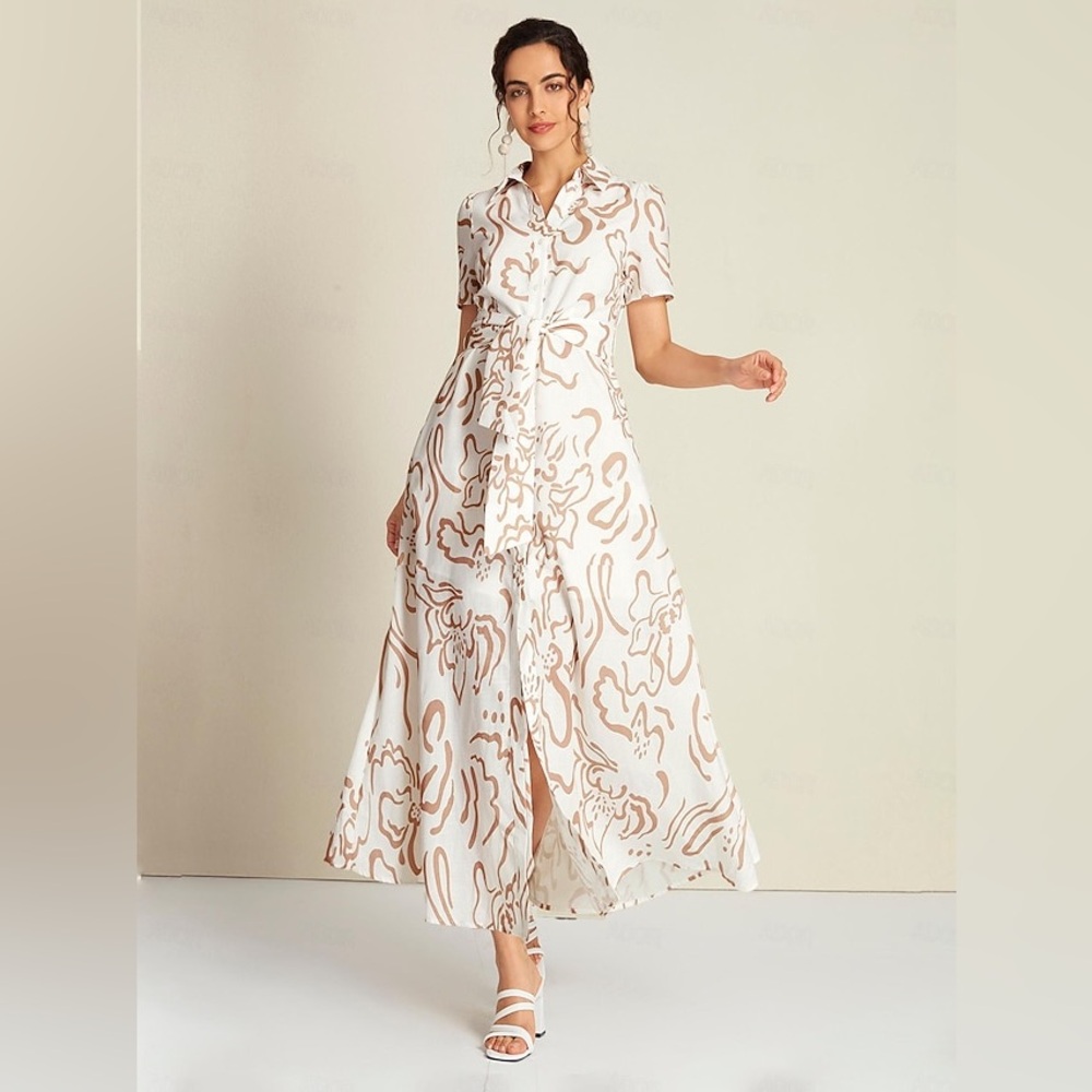 ADOR White and Brown Midi Dress